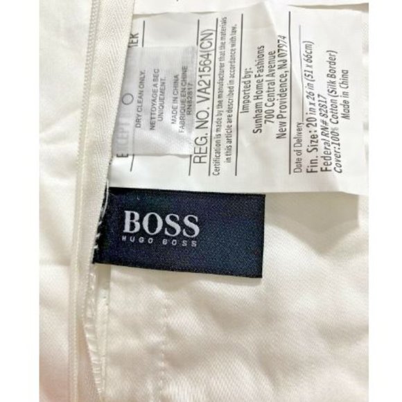 Two HUGO BOSS Luxury Ovals Pearl White Cotton Silk Border STANDARD Sham Set 2pc - Picture 9 of 10